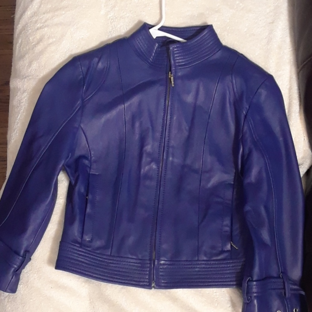 I am selling a blue leather jaket.